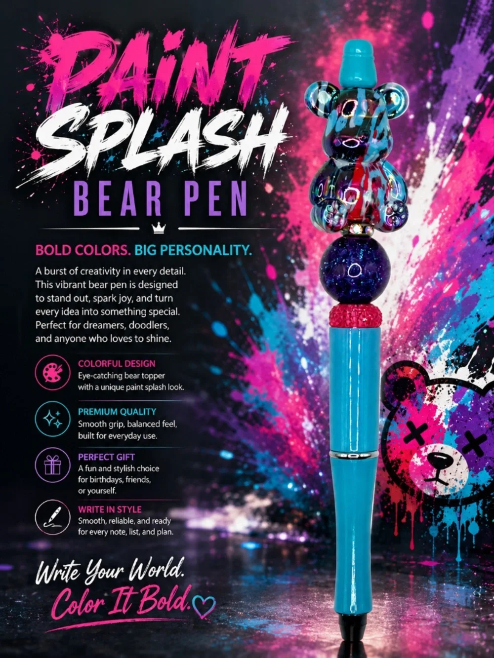 Paint Splash Bear Pen
